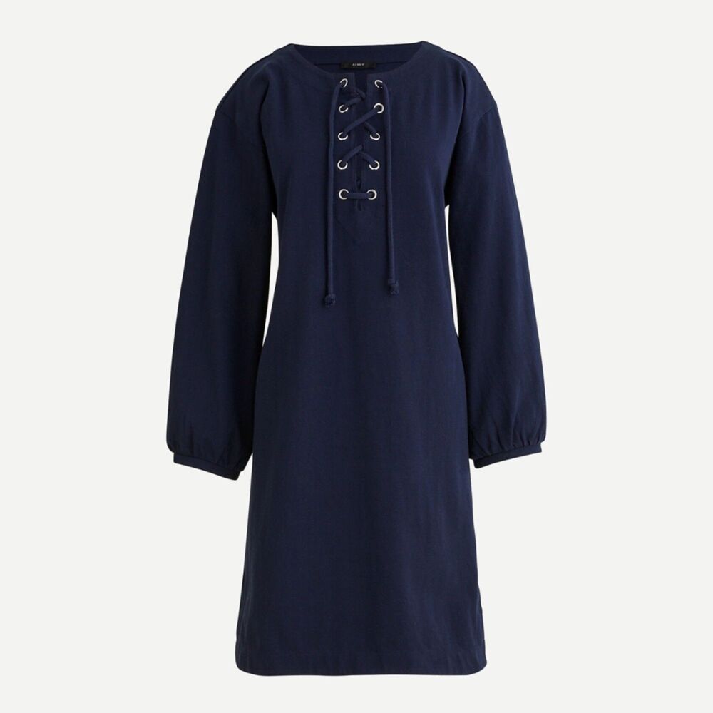 NWT J. Crew Navy Blue Lace-up Balloon-Sleeve Dress Women’s Small - Picture 4 of 9